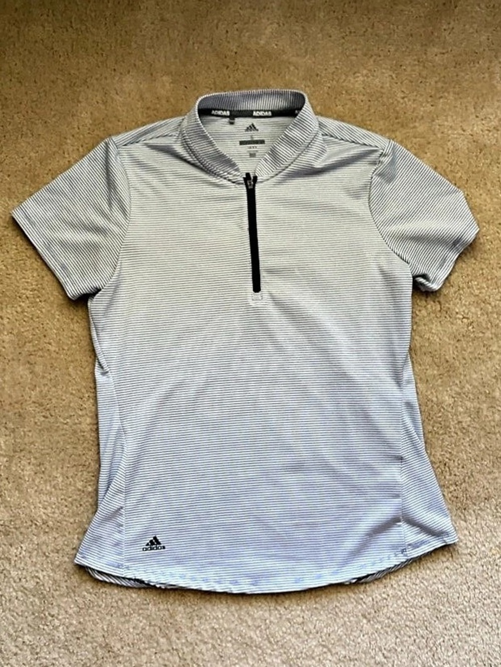 adidas Striped golf Polo in White & Blue